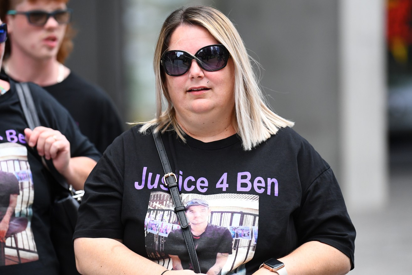 Sister of Benjamin Suttie, Jody Proctor, departs the Brisbane Supreme Court in Brisbane, Thursday, November 17, 2022. Harley David Wegener has been found guilty of murder after Benjamin Suttie's throat was cut in a late night altercation between two groups south of Brisbane. (AAP Image/Jono Searle) NO ARCHIVING