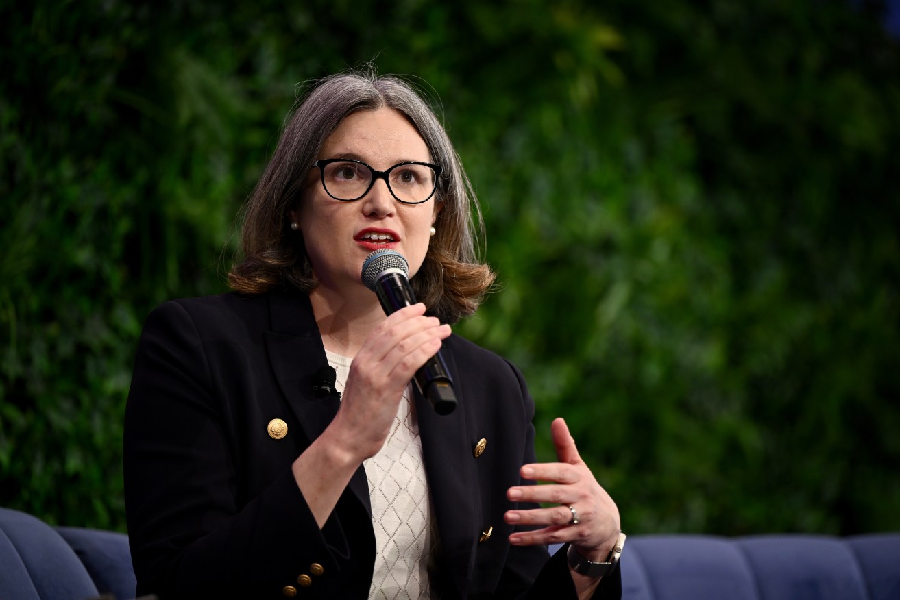 Coles Group CEO Leah Weckert is seen during a discussion at the Australian Financial Review Business Summit, in Sydney, Tuesday, March 12, 2024. (AAP Image/Bianca De Marchi) NO ARCHIVING