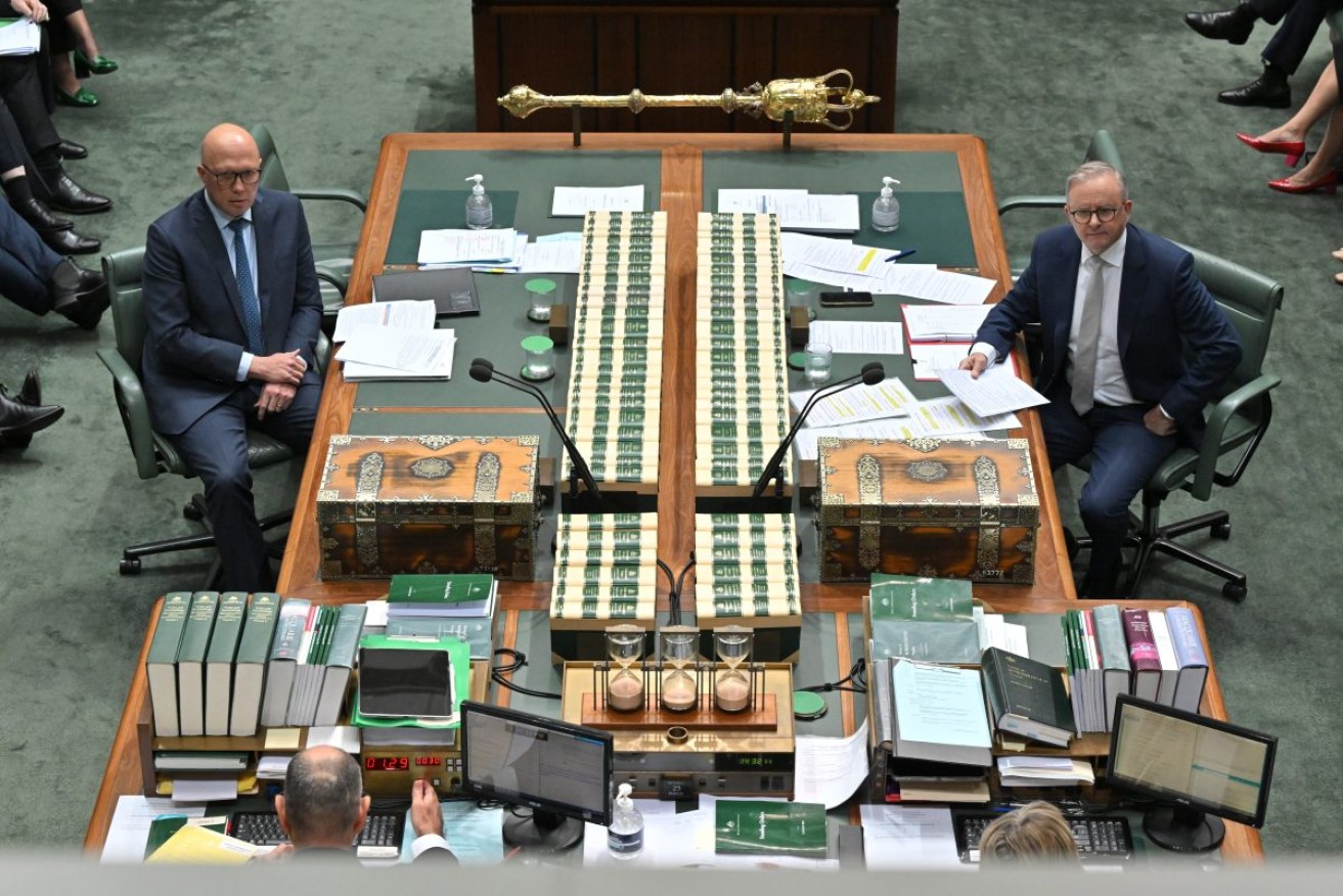 Leader of the Opposition Peter Dutton and Prime Minister Anthony Albanese during Question Time in the House of Representatives at Parliament House in Canberra, Monday, March 25, 2024. (AAP Image/Mick Tsikas) NO ARCHIVING