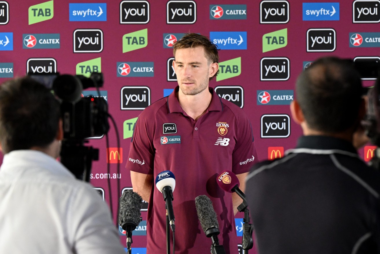 Brisbane Lions co-captain Harris Andrews was left to face the media over rumours of a rift within the premiership runners-up (AAP Image/Darren England) 