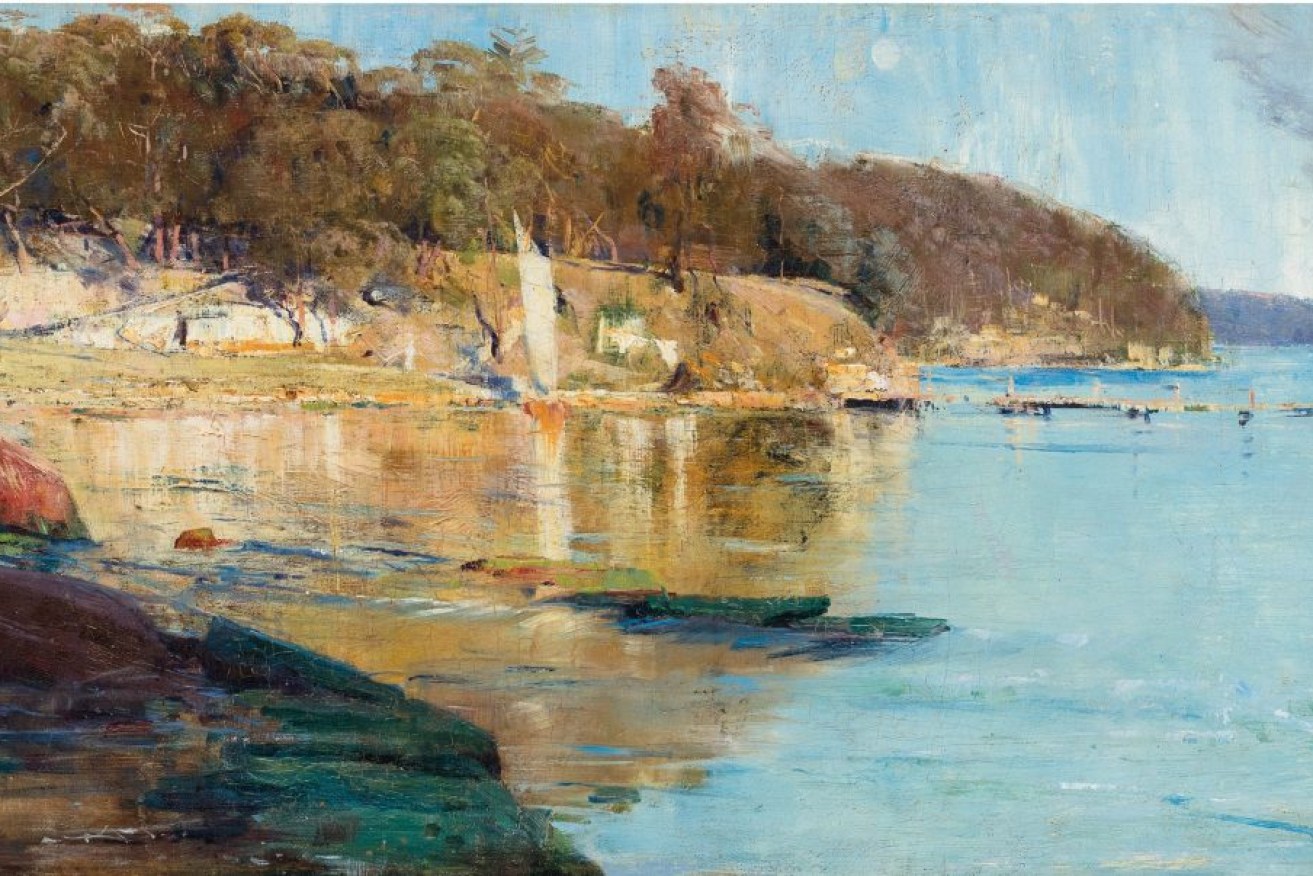 A supplied image obtained on Wednesday, April 3, 2024, of Arthur Streeton’s Sunlight at the Camp 1894, oil on canvas, 31 x 60.7 cm. (AAP Image/Supplied by Smith And Singer Auction House) NO ARCHIVING, EDITORIAL USE ONLY