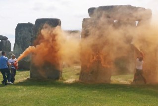 History meets stupid: Anti-oil and coal protesters spray paint Stonehenge