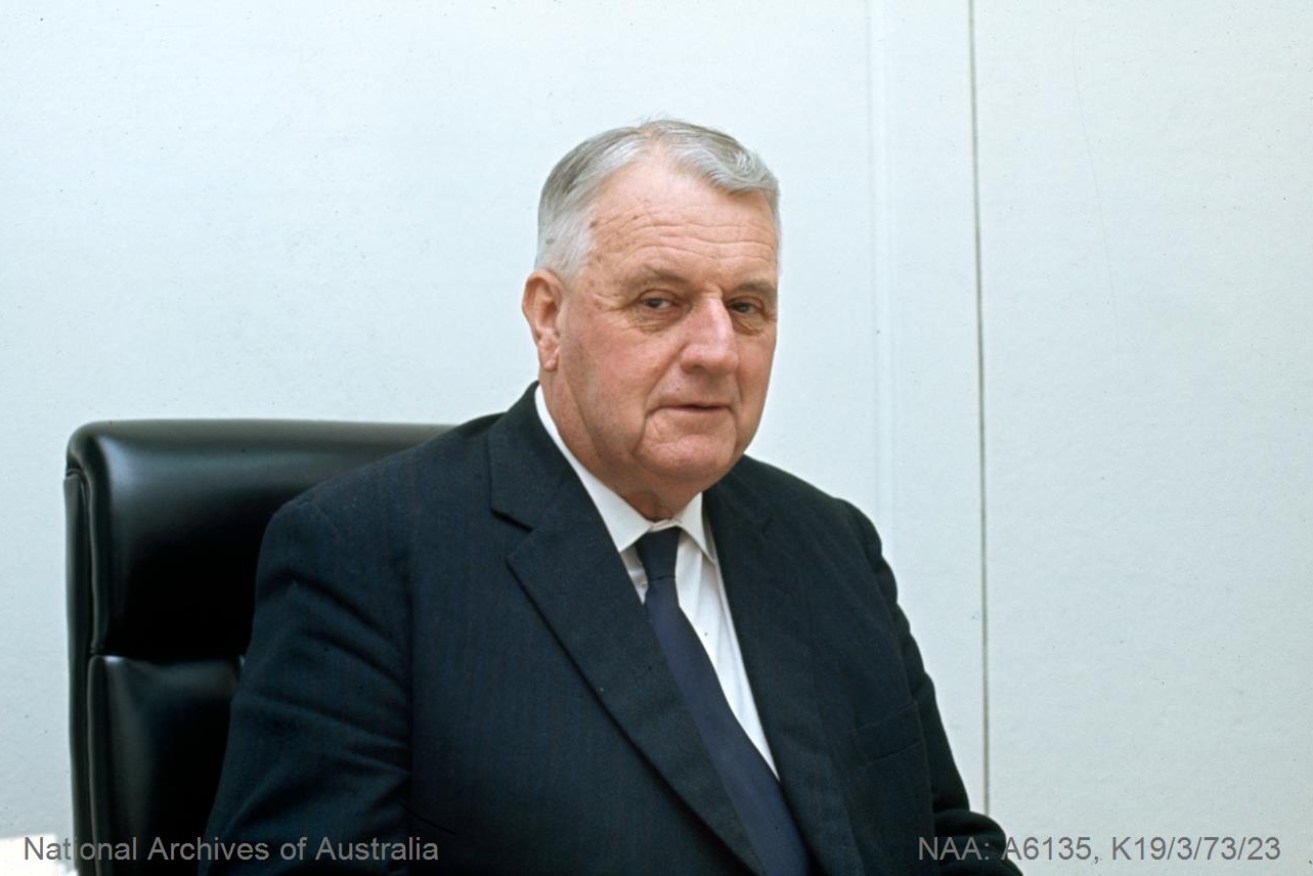 Whitlam government energy minister Rex Connor pictured in 1973. Image: National Archives